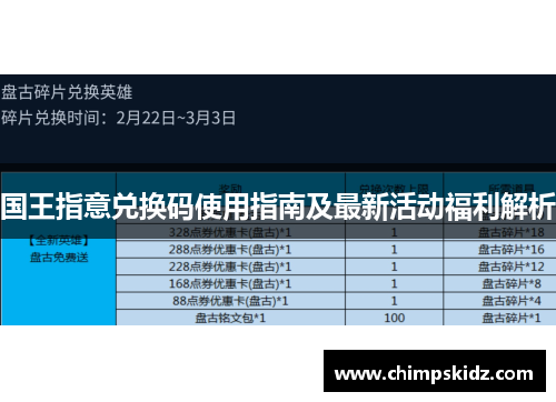 国王指意兑换码使用指南及最新活动福利解析